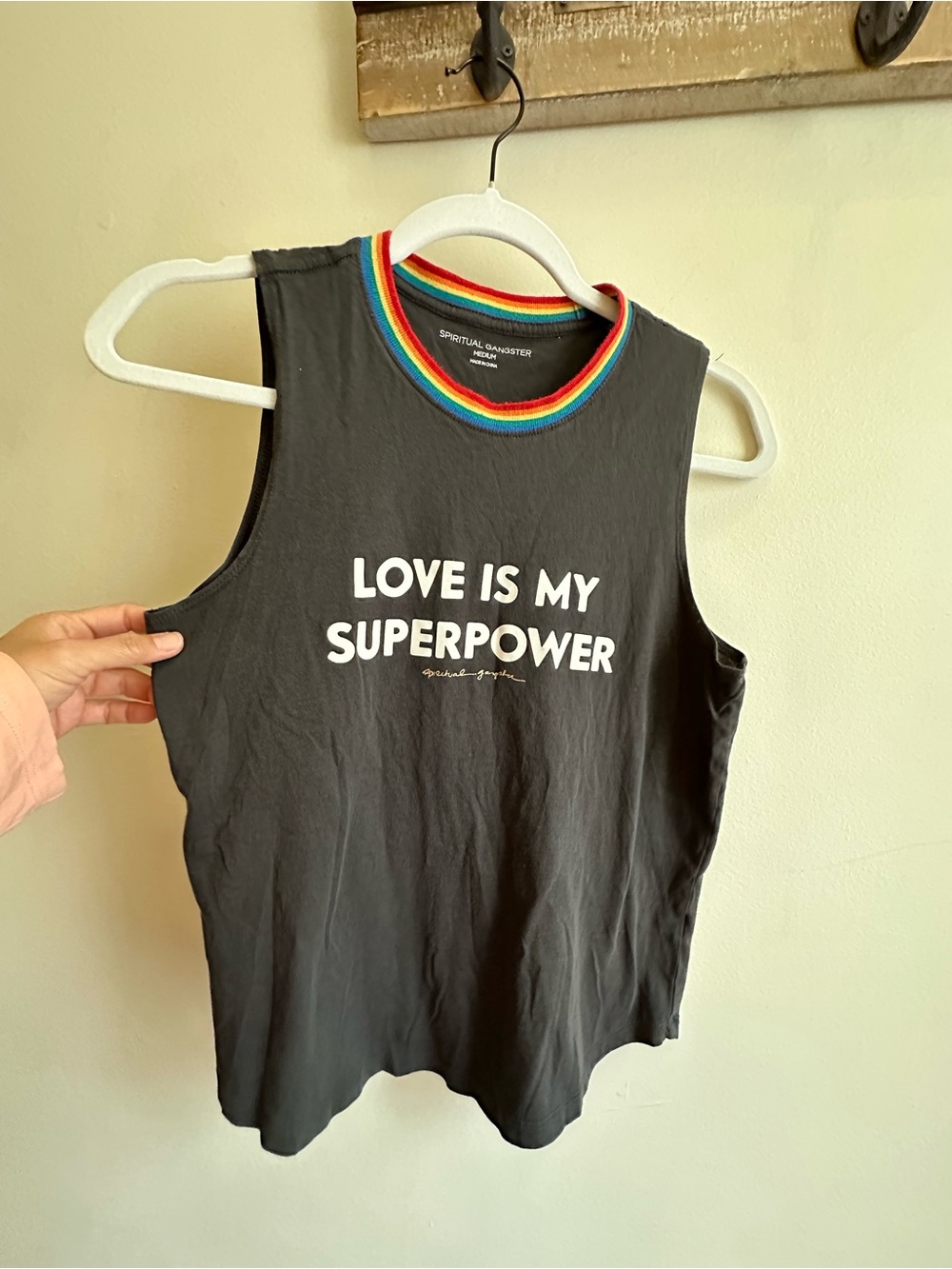 Spiritual Gangster Love Is My Superpower Rainbow-Trim Tank Top M - Picture 4 of 8